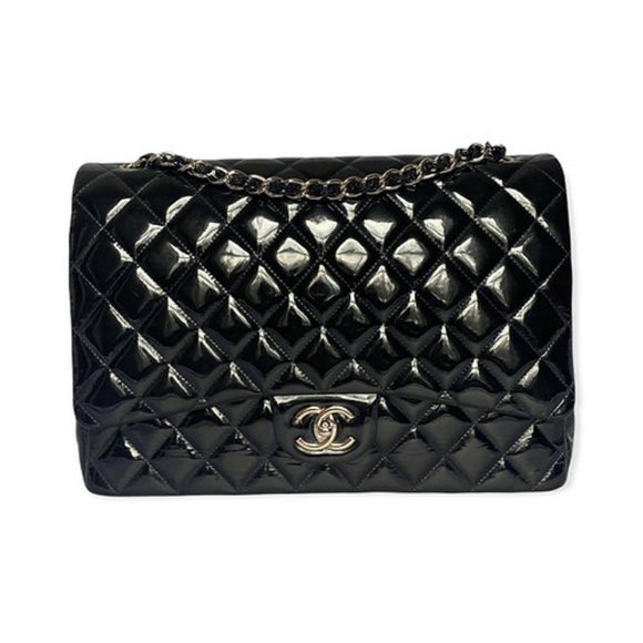❤️SOLD ❤️Chanel Black Quilted Patent Leather Maxi Classic Double Flap Bag - Picture 1 of 15